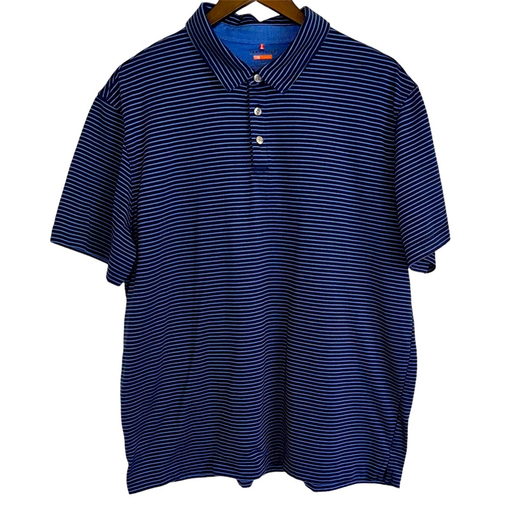 Heusen blue stripe traveler, polo shirt, men’s XXL